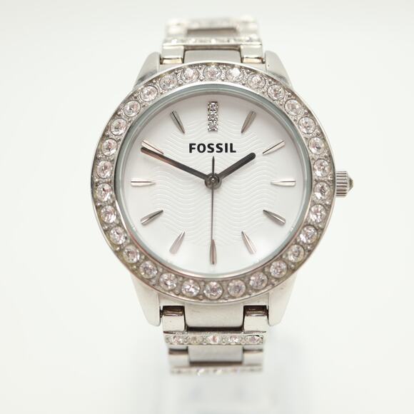 Fossil Jesse Silver Tone 34mm Gem Set Bezel Womens Watch ES2362 w New Battery - Picture 5 of 13